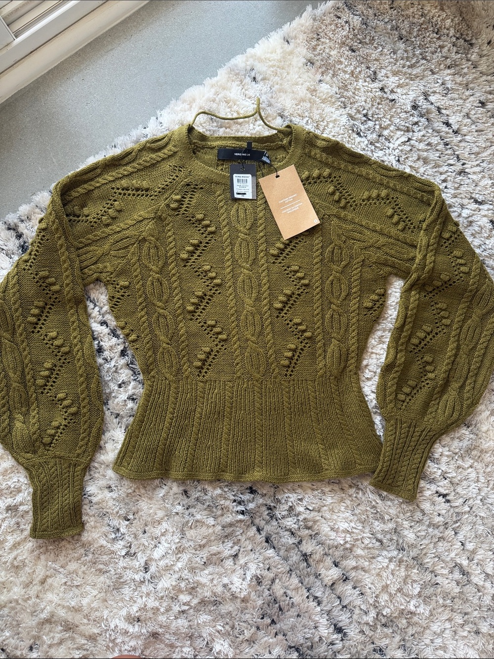 Vero Moda Chelsea28 Olive Cable-Knit Peplum Sweater